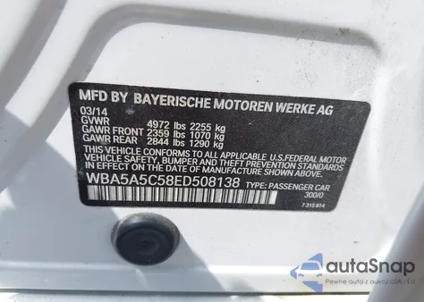2014 BMW 528I from USA, damaged, VIN WBA5A5C58ED508138
